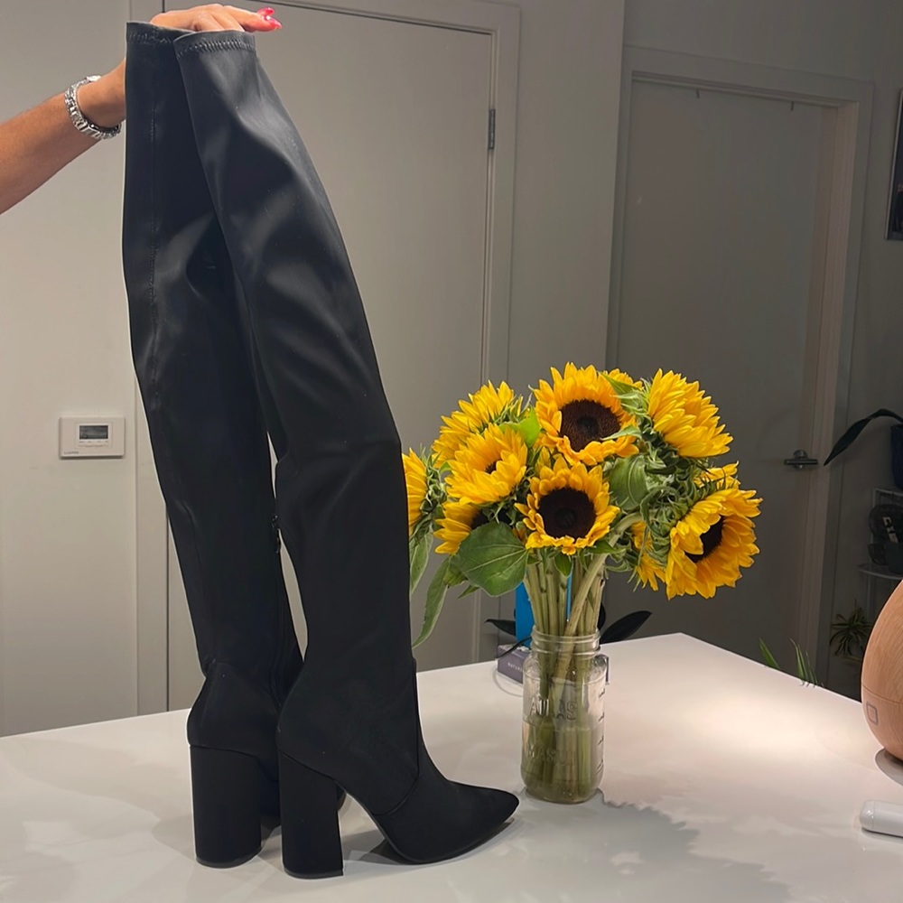 Over Knee Black Nylon Boots